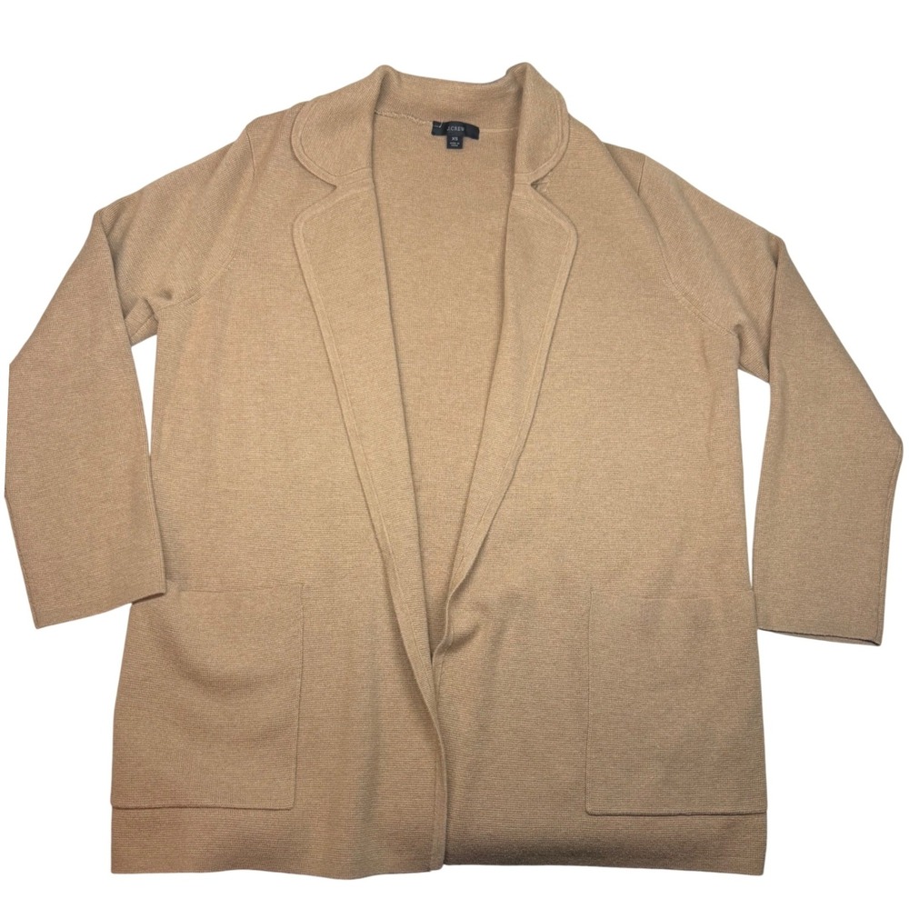J.Crew Sophie Open Front Blazer Sweater Camel Tan Merino Wool Blend‎ Womens XS